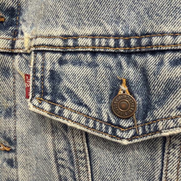 VTG Levi’s 70614 Denim Trucker Jean Jacket, Red Plaid Lining, Faded/Thrashed - Picture 5 of 15